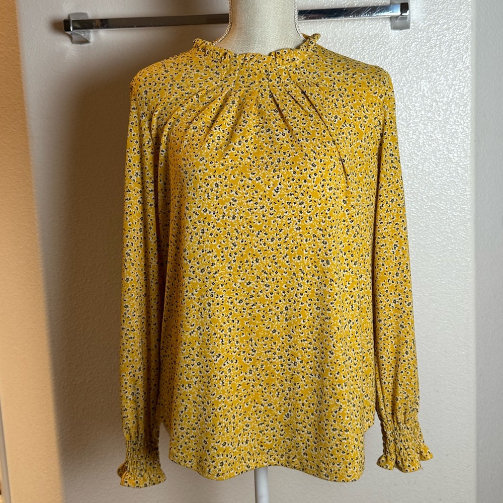 Adrianna Papell Mustard Floral Blouse